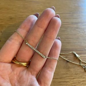 Gold Necklace with Faux diamond bar charm